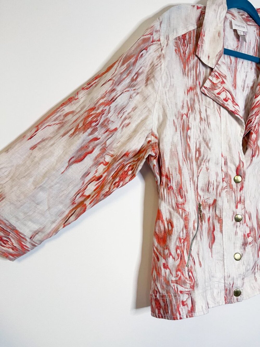 Chico's 100% Linen Ikat Print Jacket Size 3 (XL) Button Front Resortwear - Picture 5 of 9